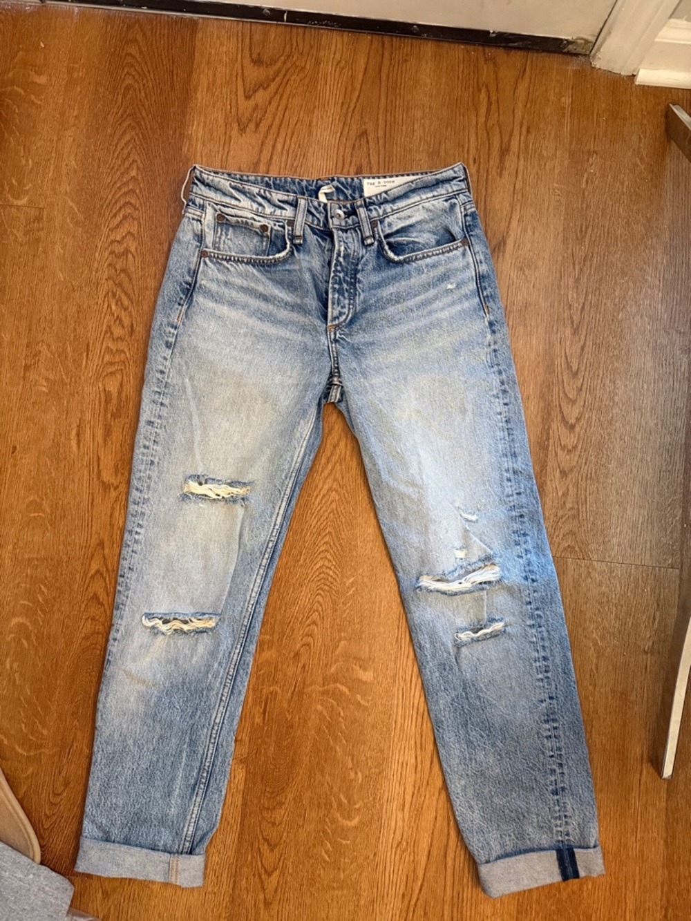 Rag & Bone Rosa Mid-ride Boyfriend Jeans color: dana point w/holes